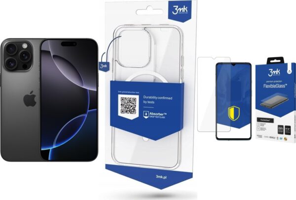 Smartfon Apple iPhone 16 Pro Max 256GB Black Titanium (MYWV3) + FlexibleGlass + Etui MagCase