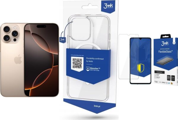 Smartfon Apple iPhone 16 Pro Max 256GB Desert Titanium (MYWX3) + FlexibleGlass + Etui MagCase