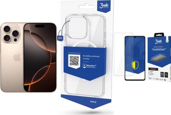 Smartfon Apple iPhone 16 Pro 256GB Desert Titanium (MYNK3) + FlexibleGlass + Etui MagCase