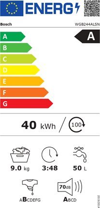Pralka Bosch Bosch | WGB244ALSN | Washing Machine | Energy efficiency class A | Front loading | Washing capacity 9 kg | 1400 RPM | Depth 59 cm | Width 60 cm | Display | LED | Steam function | White
