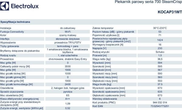 Piekarnik Electrolux Oven Electrolux KOCAP31WT