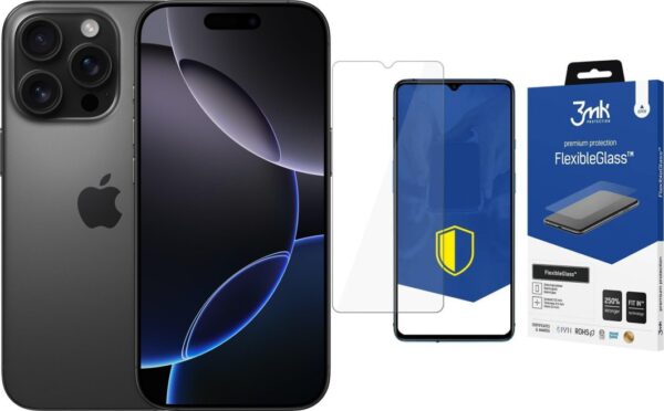Smartfon Apple iPhone 16 Pro 256GB Black Titanium (MYNH3) + FlexibleGlass