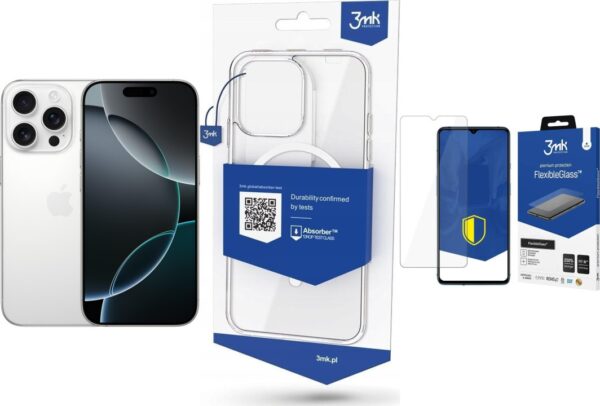 Smartfon Apple iPhone 16 Pro 256GB White Titanium (MYNJ3) + FlexibleGlass + Etui MagCase